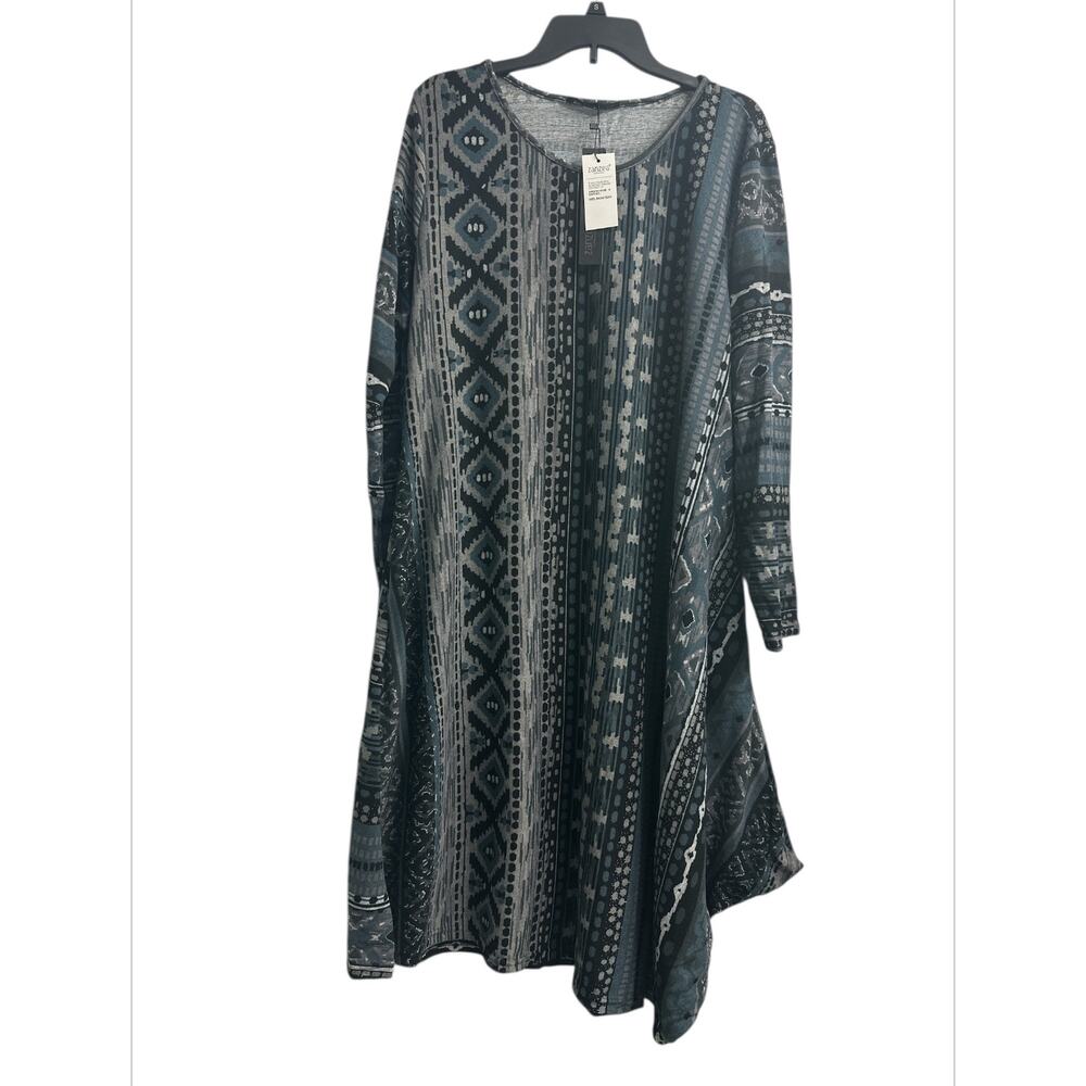 ZANZEA Gray Aztec Print Stretchy Shift Dress Pockets Women’s Plus Size 4XL
